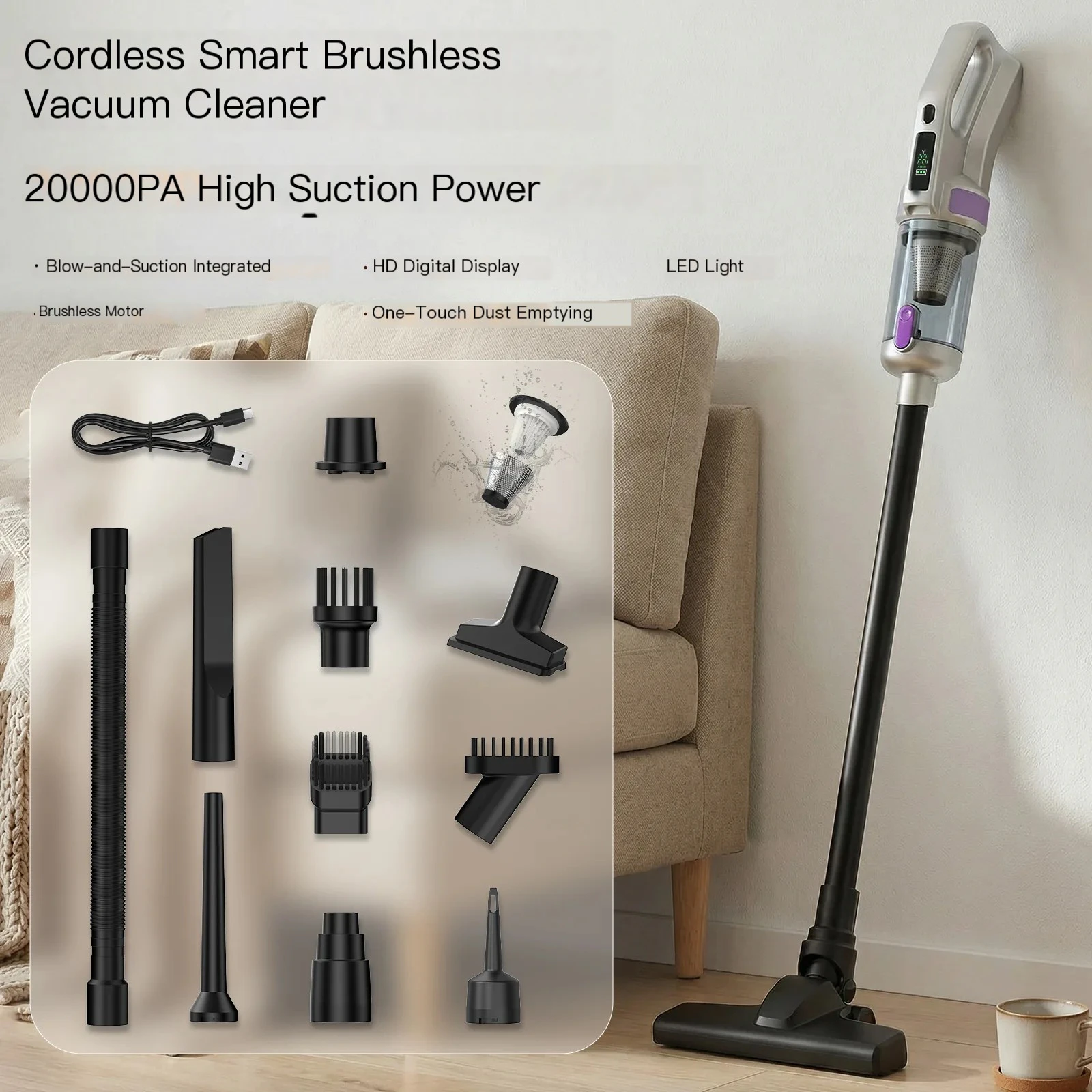 CV-009 Smart Brushless Car Vacuum — 20000PA 4-in-1 Cordless (Hot Model)