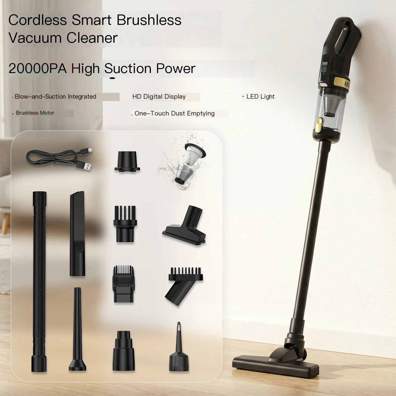 CV-009 Smart Brushless Car Vacuum — 20000PA 4-in-1 Cordless (Hot Model) 4